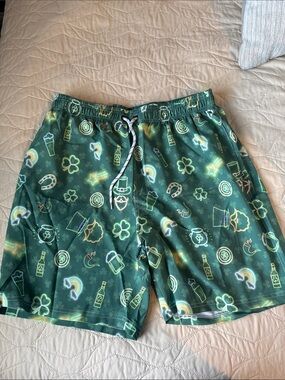 Amazon Men's Green Shamrock & Icons Swim Trunks - Brand New